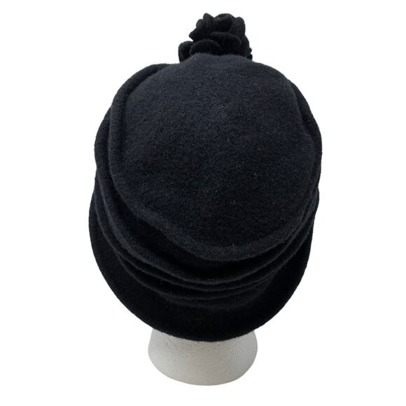 Scala Wool Felt Cloche Ribbed Hat 3D Flower Design Black One Size - Picture 4 of 6